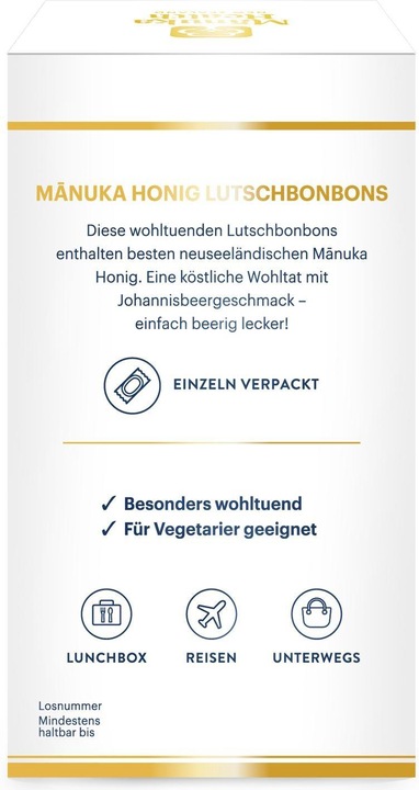 Nährwerte und Zutaten Manuka Health MGO 400+ Manuka Lutschbonbons Schwarze Johannisbeere 100 g (1 Stück, Tabletten, 100 g)