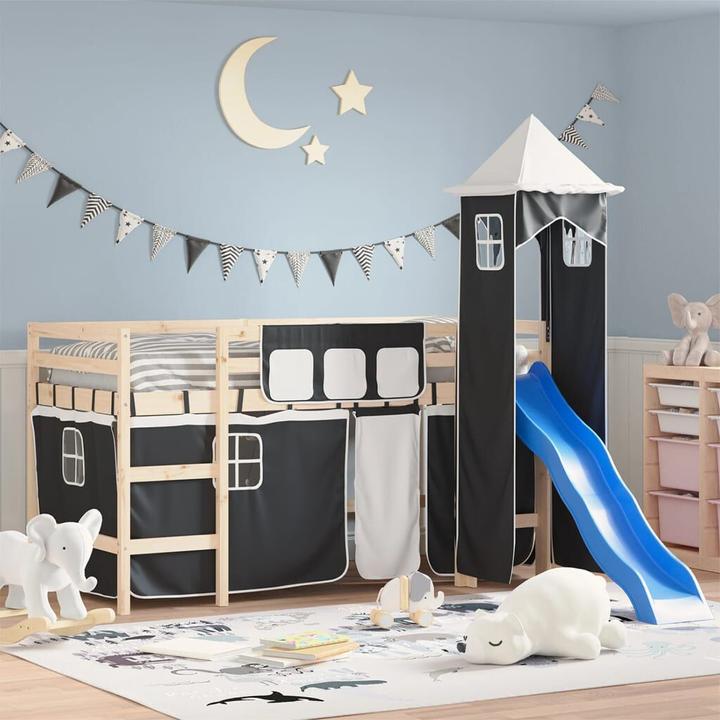 Actual product image vidaXL Curtains for loft bed with tower white and black
