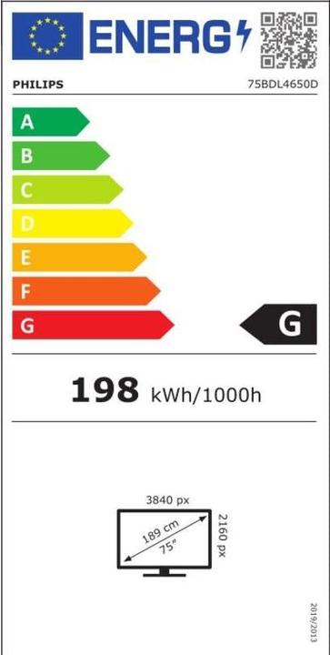 Energy Label Philips 75? D-Line UHD 24/7 landscape & port (3840 x 2160 Pixels, 74.50")
