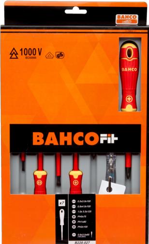 Produktbild Bahco Isolierter BahcoFit Schraubendreher-Satz mit 2-Komponenten-Griff, mit 150 V bis 250 V Spannungsprüf (Phillipps-Kreuzschlitz (PH))