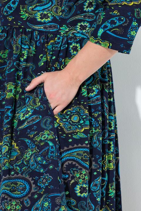 Produktbild Ulla Popken Jerseykleid, Paisley, A-Linie, V-Ausschnitt, 3/4-Arm (42, 44)