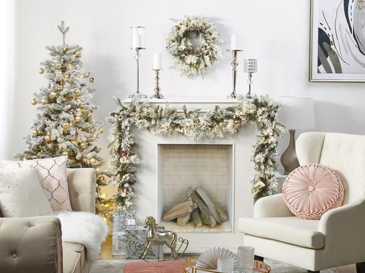 Produktbild Beliani Weihnachtskranz weiss mit LED-Beleuchtung Schnee bedeckt ⌀ 55 cm WHITEHORN