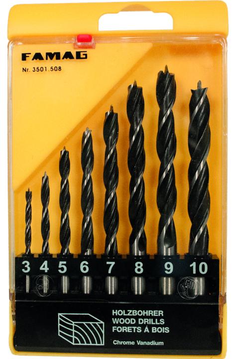 Immagine prodotto Famag Set di punte per legno CV-8pz. (3 mm, 4 mm, 5 mm, 6 mm, 7 mm, 8 mm, 9 mm, 10 mm)