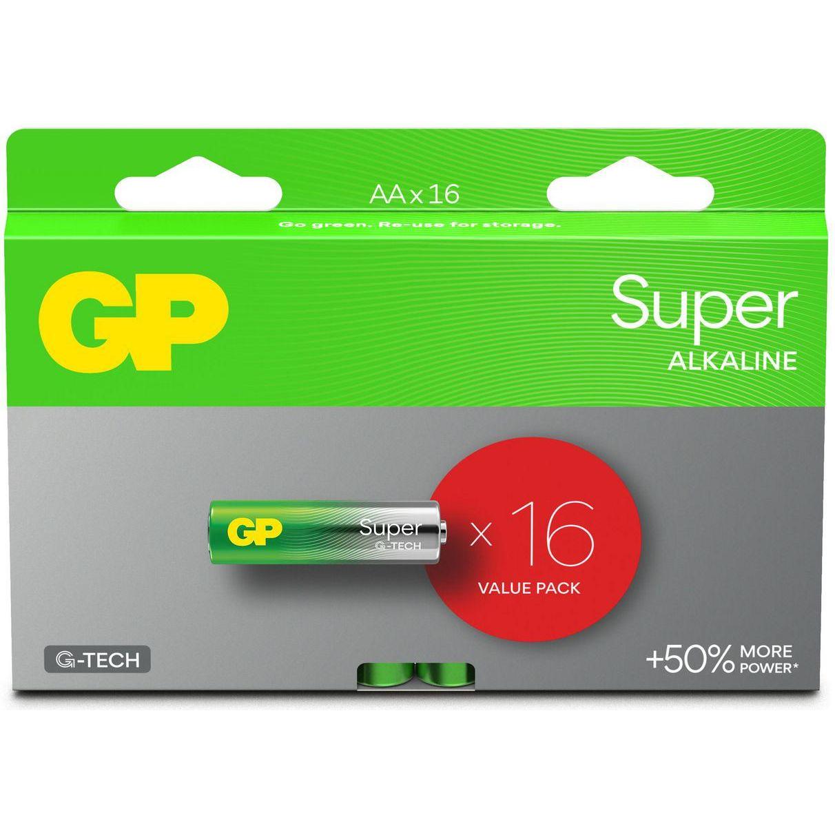 GP Batteries GP Super Alkaline Battery, Size AA, LR6, 1.5V, 16-pack (16 Stk., AA), Batterien + Akkus