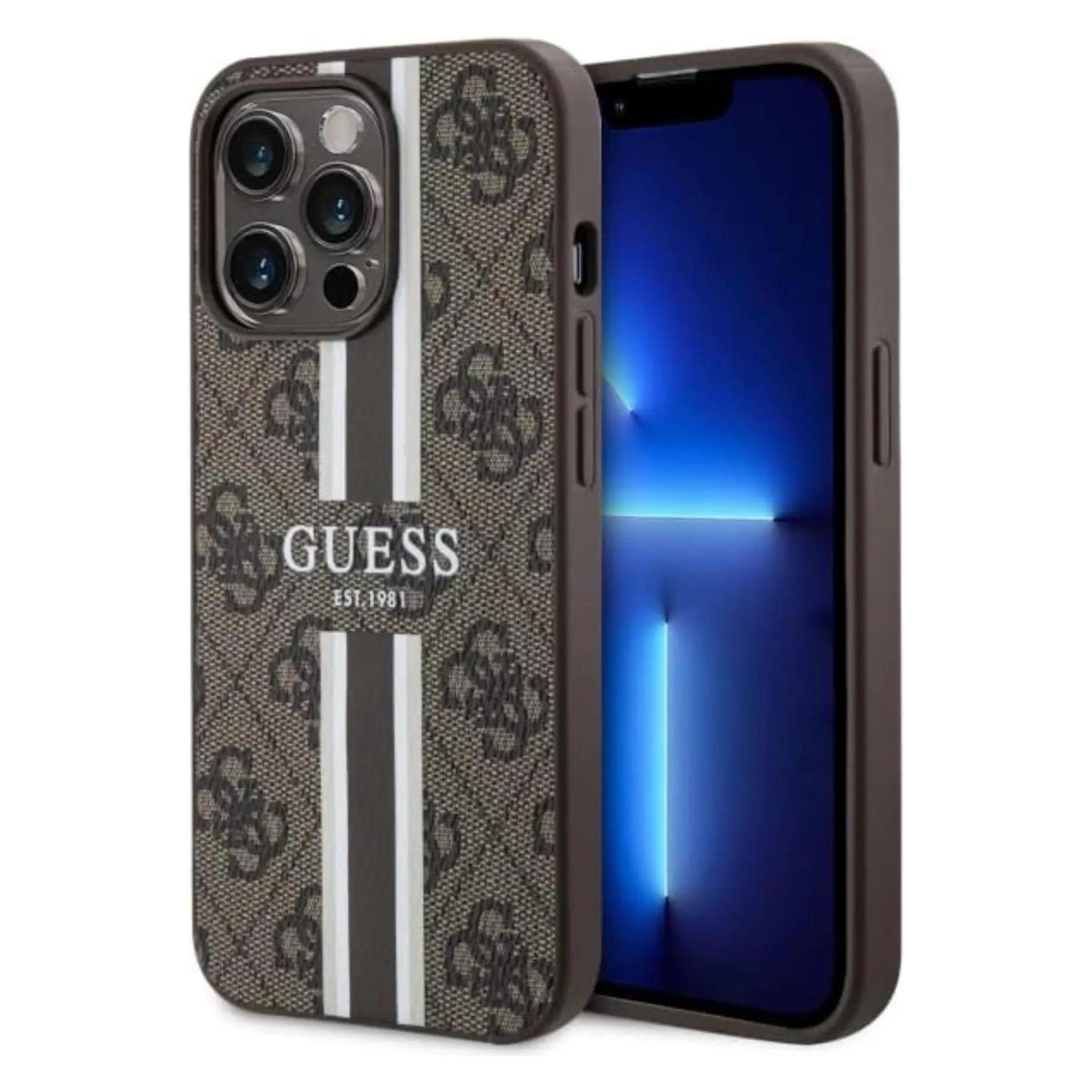 Guess GUHMP13LP4RPSW IPhone 13 Pro / 13 6.1" Brązowy/brown Hardcase 4G Printed Stripes MagSafe (Apple IPhone 13 Pro), Smartphone Hülle, Braun