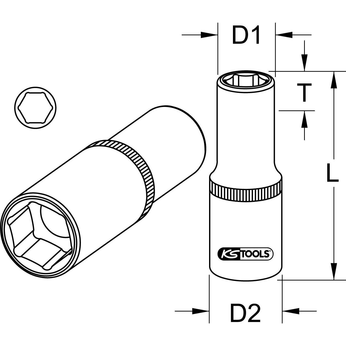 Thumbnail - KS Tools, Steckschlüssel + Stecknuss, 3/8" Sechskant-Stecknuss lang (3/8")