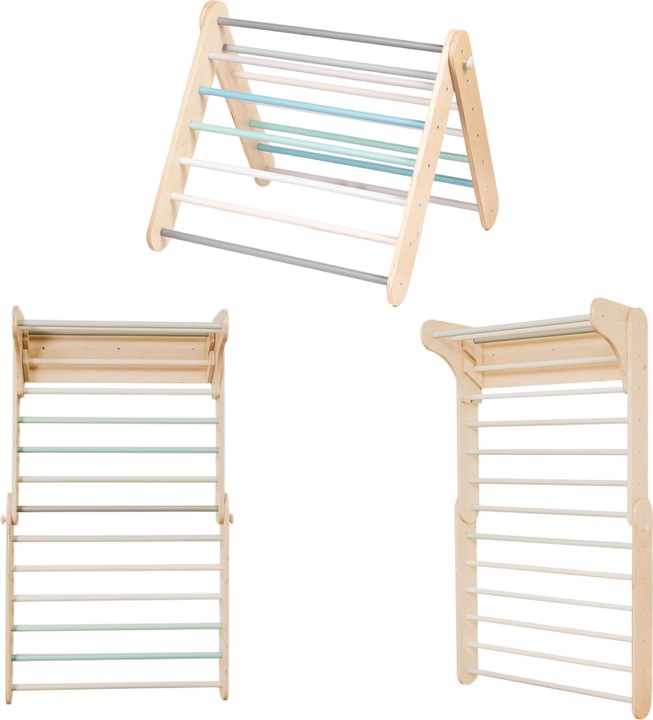 Image du produit Leg&go Ensemble Triangle d’escalade Pikler et Mur suédois 2en1 Pastel