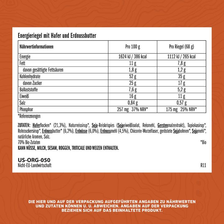 Nutritional values and ingredients Clif Bar Energy bar (12 pcs., 816 g)