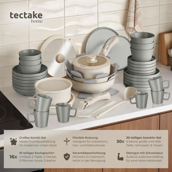 Actual product image tectake Kitchen starter set for 6 people with crockery, pots etc. (46 pcs.)
