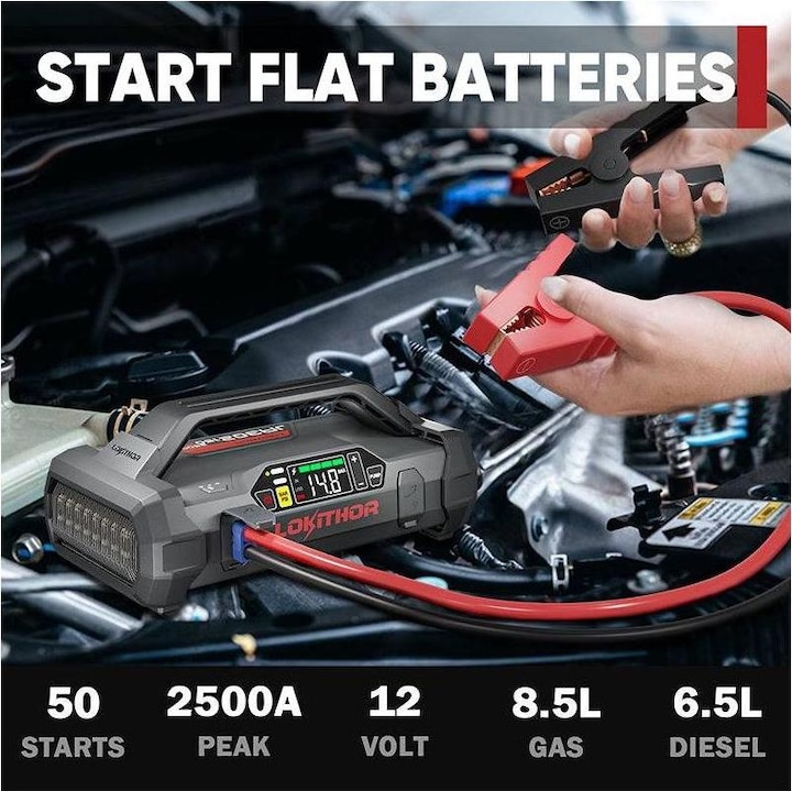 Produktbild Lokithor Powerbank / Jump starter JA302, 2500A, kompresor 10-150 PSI (2500 A, 17100 mAh)