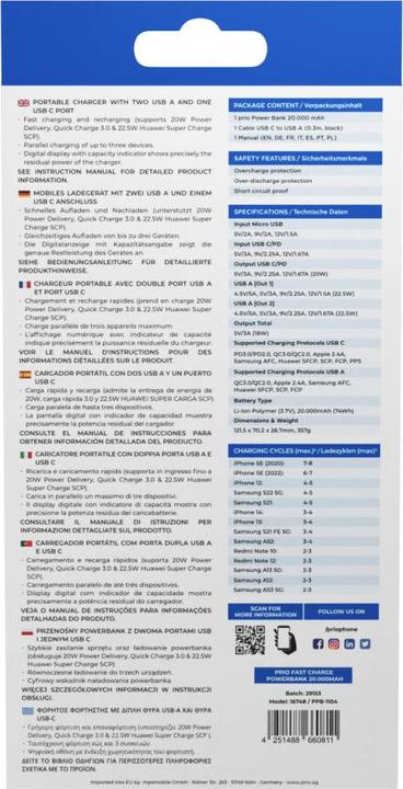 Image du produit prio Power Bank (20000 mAh, 22.50 W, 74 Wh)