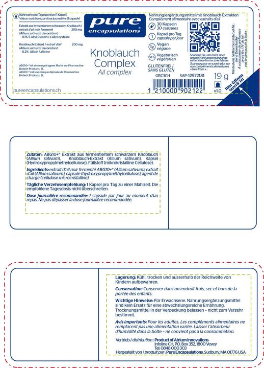 Nutritional values and ingredients Pure encapsulations Garlic Complex (30 pcs., Capsules, 34 g)