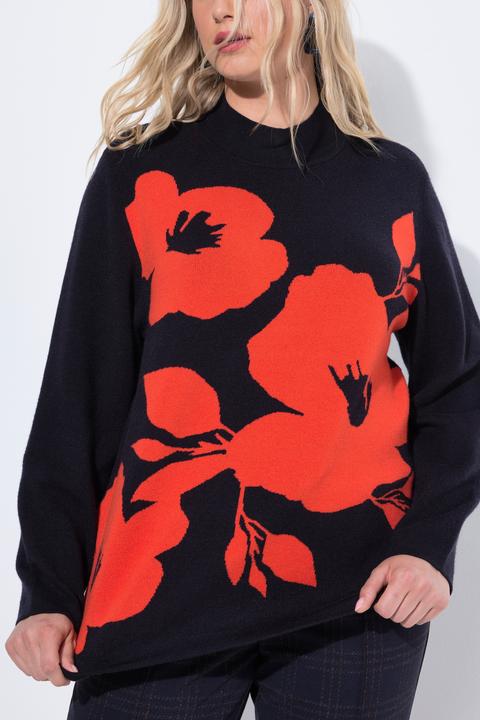 Immagine prodotto Ulla Popken Maglione dal taglio oversize con fiori, collo alto e maniche lunghe (42, 44)