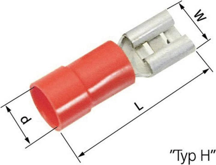 Actual product image Lapp Cable blade receptacle Mating width: 4.8 mm Mating thickness: 0.5 mm 180 ° Partially insulated Red