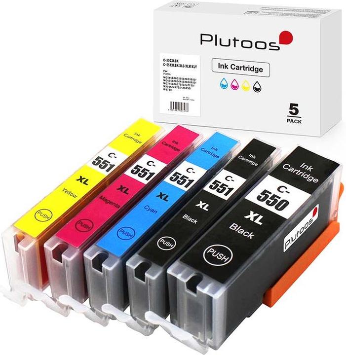 Image du produit Plutoos Cartouche Canon PGI-550 CLI-551 XXL compatible, jeu de 5 couleurs (M, C, Y, CF, PBK)