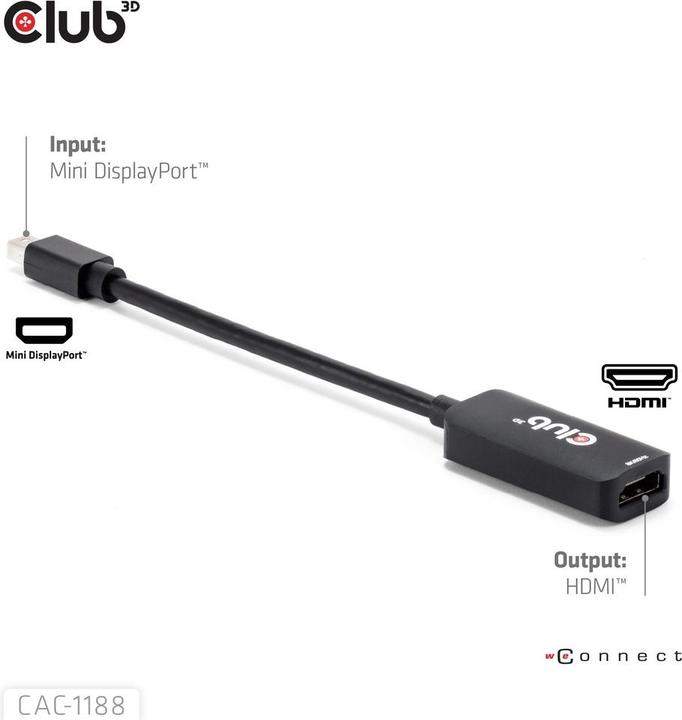Produktbild Club 3D Mini DisplayPort™ 1.4 to HDMI™ 8K60Hz M/F Adapter (HDMI, 4.80 cm)