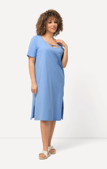 Produktbild Ulla Popken Jerseykleid, Zierbänder, A-Linie, Rundhals, Halbarm (54)