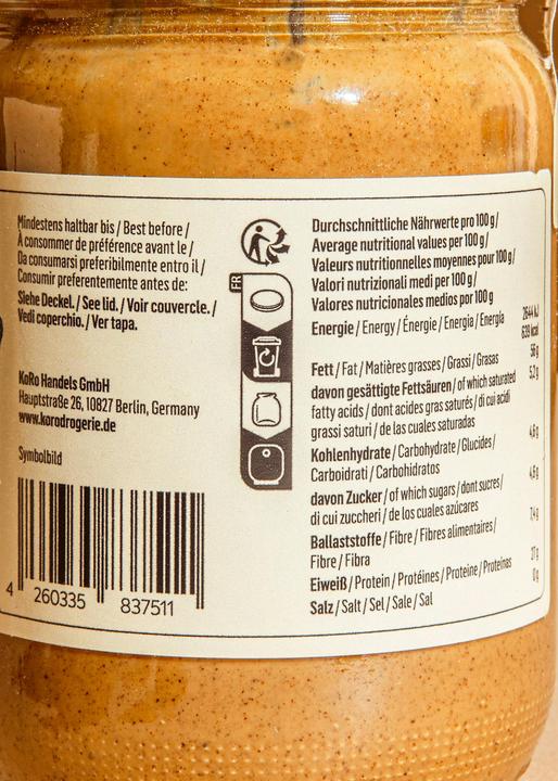 Nährwerte und Zutaten KoRo Mandelmus (500 g)