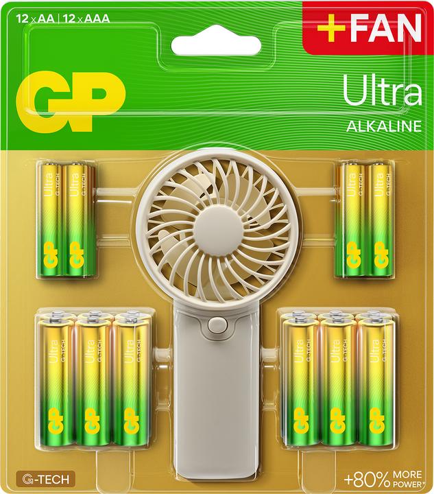 Produktbild GP Batteries GP - Ultra Alkaline 12xAA + 12xAAA batteries + hand fan (1 Stk.)