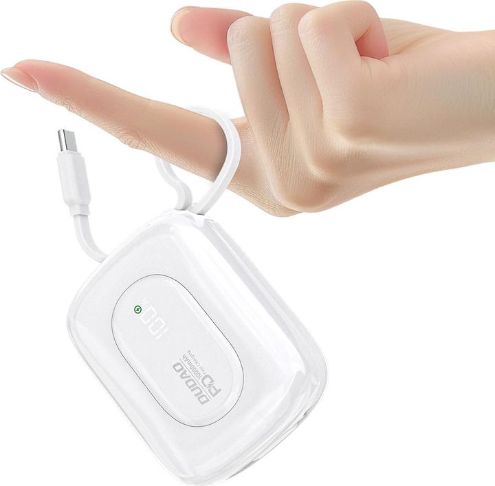 Actual product image Dudao K32 22,5 W 10000 mAh Powerbank mit integriertem USB-C/ Lightning Kabel - Weiss (10000 mAh, 22.50 W, 38.50 Wh)