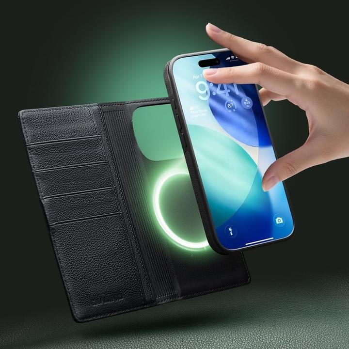 Image du produit QiAlino Coque Flip Luxury magnetic 2 en 1 MagSafe wallet cuir véritable (Apple iPhone 17 Pro)