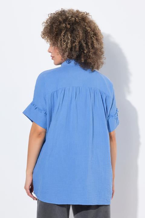 Produktbild Ulla Popken Musselin-Bluse, Oversized, Fransen, Hemdkragen, Halbarm (42, 44)