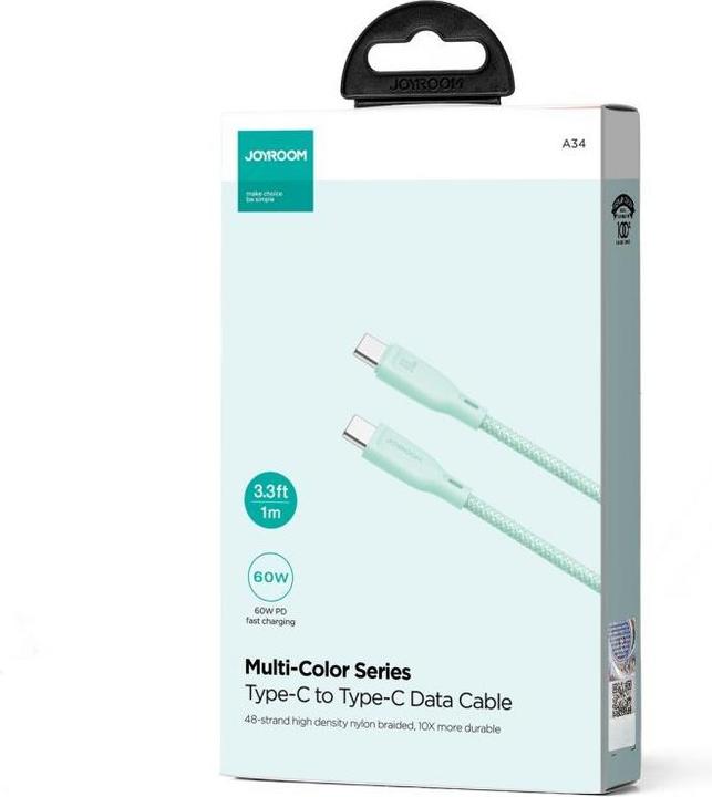 Actual product image Joyroom Multi-Color Series SA34-CC3 USB-C / USB-C Cable 60W Fast Transfer 1m - Green (1 m, 60 W)
