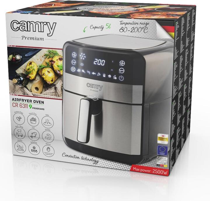 Productafbeelding Camry CR 6311 Friteuse Eén/één(en) Onafhankelijke Hetelucht Friteuse, Roestvrij staal