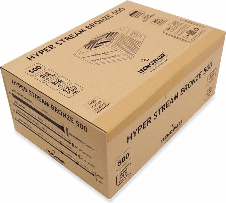 Productafbeelding Tecnoware ATX Hyper Stream Bronze 500W Voeding voor PC, 4,7 Inch Stille Ventilator, 1 Conector 20+4 pool (500 W)