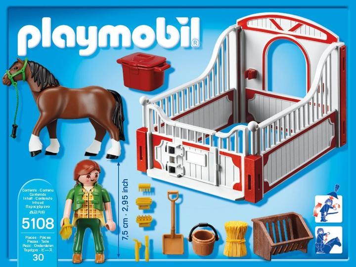 Produktbild Playmobil Shire Horse mit rot-grauer Pferdebox (5108)