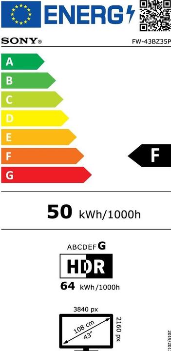 Energy Label Sony FW43BZ35PB.CEI 43IN (3840 x 2160 Pixels, 43")