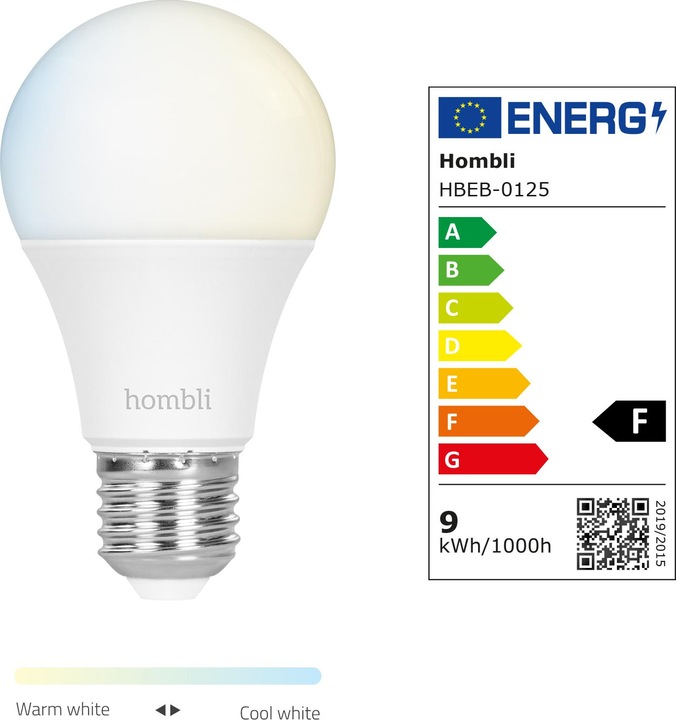 Etichetta energetica Hombli Smart (E27, 9 W, 800 lm, 2 x, F)