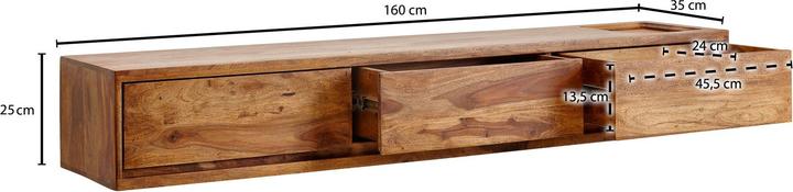 Produktbild FineBuy Lowboard Sheesham Braun (35 x 160 x 25 cm)