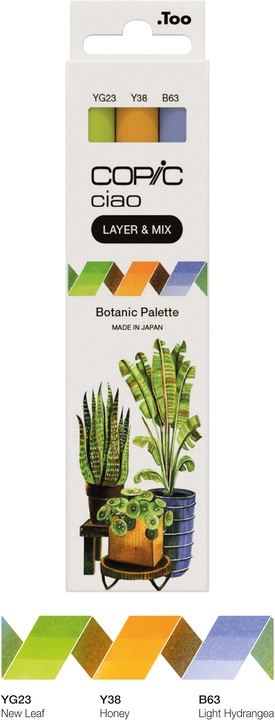 Actual product image Copic CIAO - Brand (Y-38 Honey, YG-23 New Leaf, B-63 Light Hydrangea, 6 mm, 3 x)