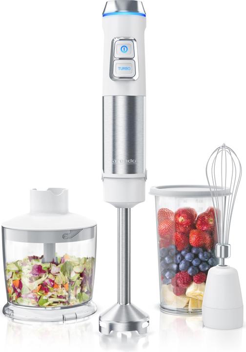 Produktbild Arendo Stabmixer 1200W, Pürierstab Edelstahl Set mit Messbecher, Zerkleinerer, Schneebesen, DC Motor, Weiss
