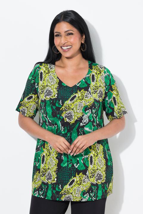 Immagine prodotto Ulla Popken Maglia in tessuto fluente con design pitonato, scollo a cuore e mezze maniche (54)