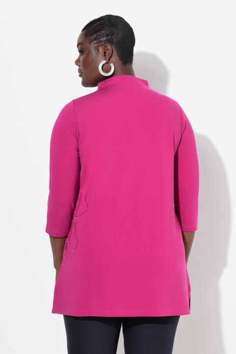 Image du produit Ulla Popken Sweat à coupé évasée, col montant, broderie et manches 3/4 (56)