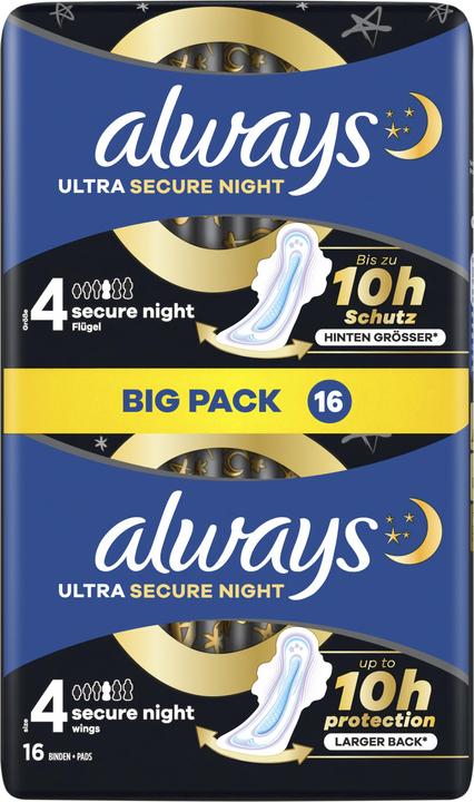 Produktbild Always Ultra Binde Secure Night mit Flügeln BigPack (16 x)