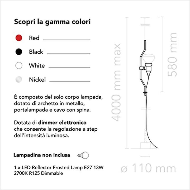 Actual product image Flos Dimmable Element for Parentesi Lamp with Metal Arc, Holder, and Switch Cable