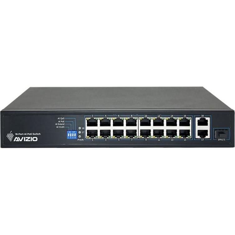 Avizio Switch 16x RJ45 PoE 100Mb/s + 2x RJ45 Uplink 1Gb/s (16 Ports), Netzwerk Switch, Schwarz