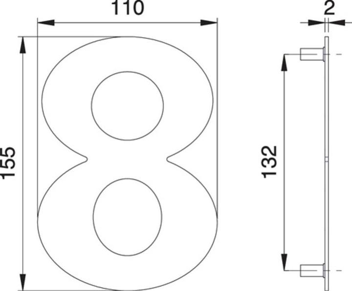 Produktbild EDI Hausnummer Ziffer 8 Edelstahl matt 150 mm Breite 110 mm