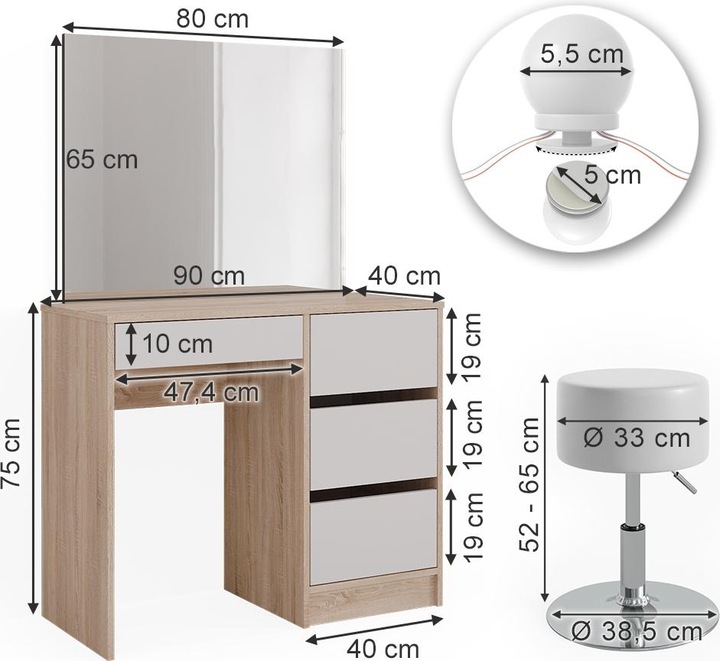Produktbild Vicco Sherry mit Hocker und Beleuchtung (90 x 75 x 40 cm)
