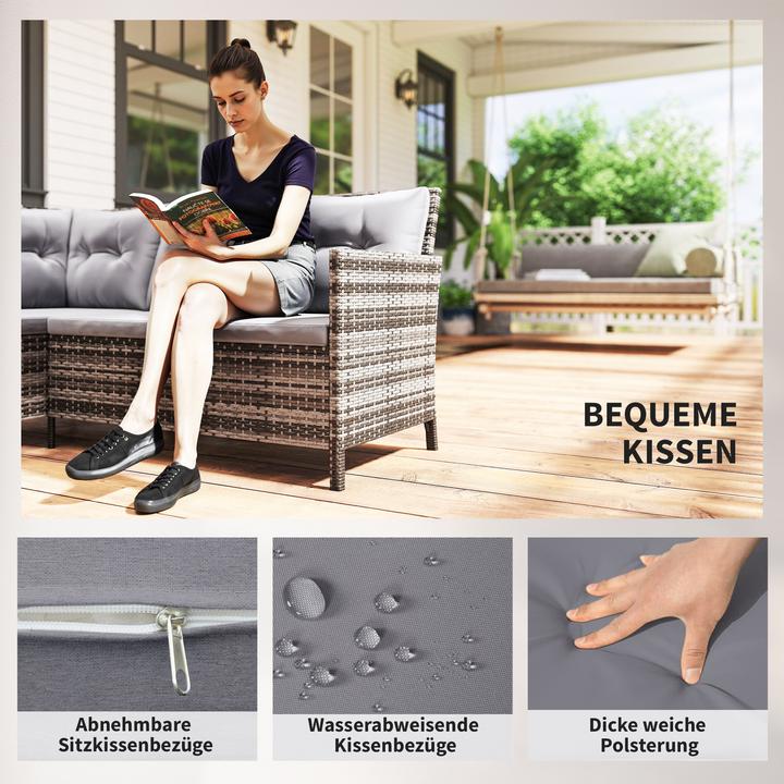 Produktbild Outsunny Sitzgruppe Polyrattan, Metall, Polyester, Sicherheitsglas Grau
