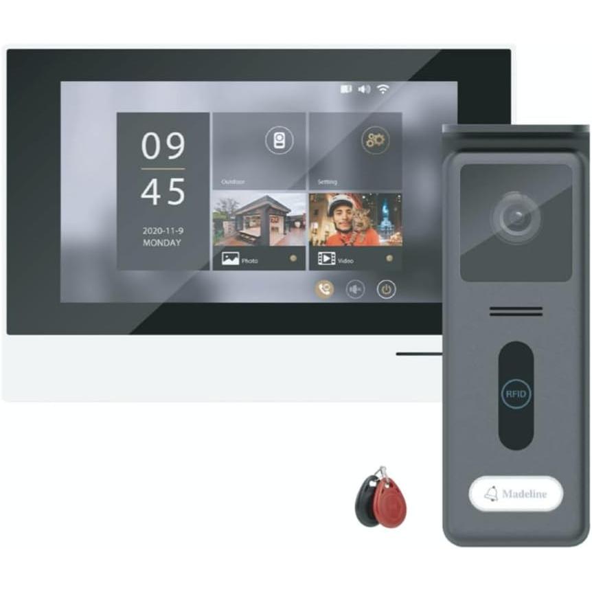 Chacon 2-Draht-Videofon mit 7-Zoll-Touchscreen, RFID-Entriegelung und Zweiwegkommunikation (ENE120118)