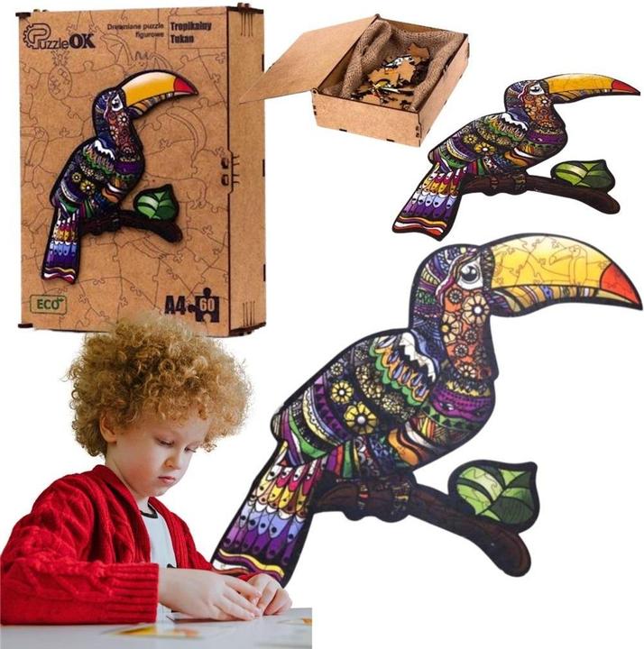 PuzzleOk Wooden Puzzle EKO 60 Tropical Toucan A4 PuzA4-01719 (60 pieces)