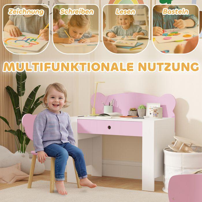Produktbild Swisshandel24 Schreibtisch-Set für Kinder, Bärenform, Schublade, zum Schreiben und Basteln, 3-8 Jahre, Rosa (80 x 41 x 74.50 cm)