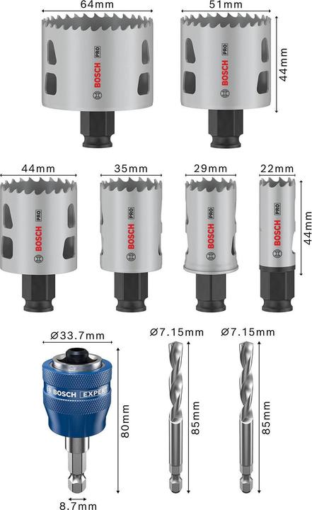 Produktbild Bosch Professional Zubehör PRO Multi Material PC Plus Lochsägen-Set, 9-tlg. (51 Millimeter, 44 Millimeter, 64 Millimeter, 29 Millimeter, 22 Millimeter, 35 Millimeter)