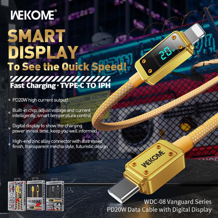 Actual product image Wekome WDC-08 Vanguard-Serie – USB-C-zu-Lightning-Schnelllade-PD-Verbindungskabel 20 W 1 m (trüb) (1 m, 20 W)