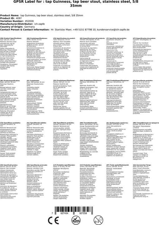 Produktbild Ich-zapfe Zapfhahn Guinness, Hahn Bier Stout, Edelstahl, 5/8 35mm