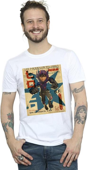 Actual product image Disney Mens Big Hero 6 Baymax Hiro Newspaper T-Shirt (M)